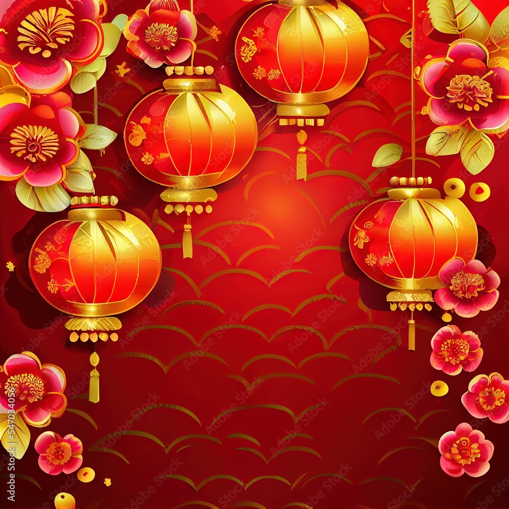 chinese new year background with gold flowers and red lanterns chinese new year background with gold flowers and red lanterns