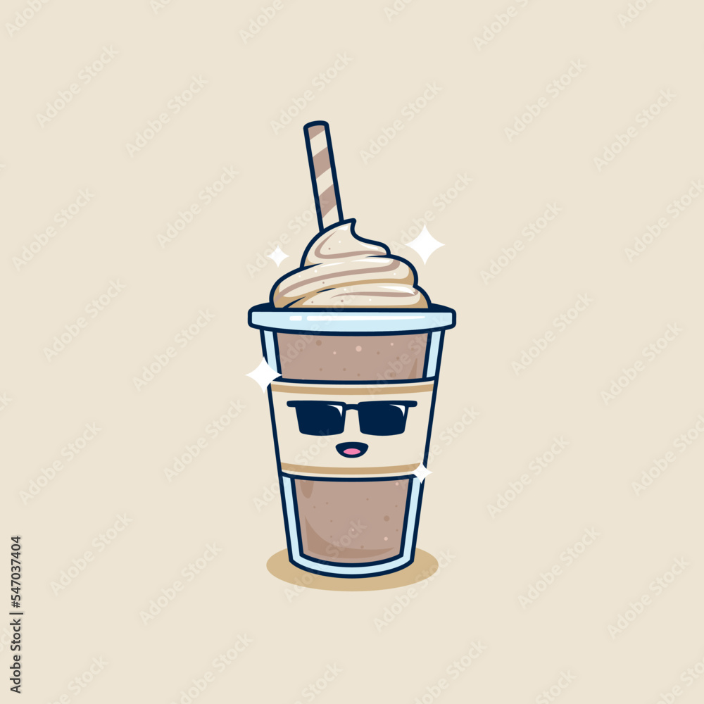 cool swag with sunglasses chocolate milkshake in takeaway cup with whip cream topping illustration. frappe coffee in plastic cup illustration mascot cartoon character cool swag with sunglasses chocolate milkshake in takeaway cup with whip cream topping illustration. frappe coffee in plastic cup illustration mascot cartoon character
