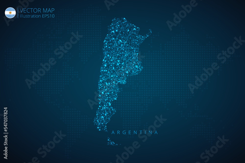 Map of Argentina modern design with abstract digital technology mesh polygonal shapes on dark blue background. Vector Illustration Eps 10.
