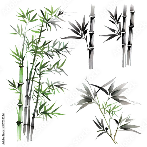 イラスト素材竹の和風水彩イラストセット（年賀状素材）
