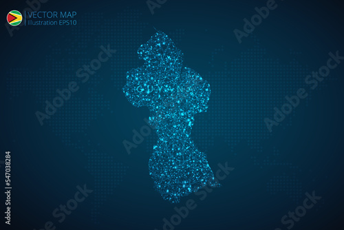 Map of Guyana modern design with abstract digital technology mesh polygonal shapes on dark blue background. Vector Illustration Eps 10.