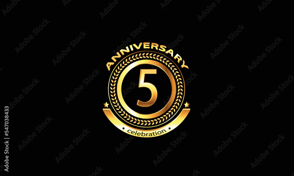 Naklejka premium 5 anniversary celebration. 5th anniversary celebration. 5 year anniversary celebration logo with black background.