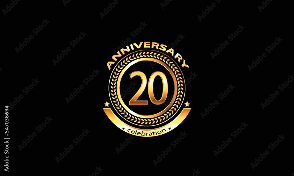 Naklejka premium 20 anniversary celebration. 20th anniversary celebration. 20 year anniversary celebration logo with black background.