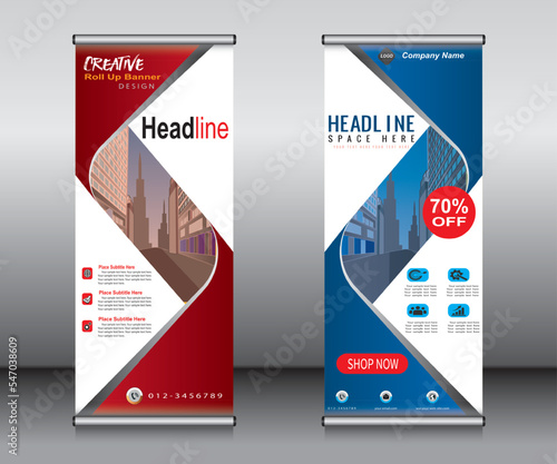 Roll up banner template design, banner, layout, advertisement, pull up, polygon background, vector illustration, business flyer, display, x-banner, flag-banner, Info graphics, presentation.
