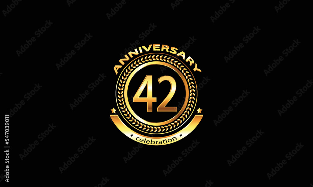 Naklejka premium 42 anniversary celebration. 42nd anniversary celebration. 42 year anniversary celebration logo with black background.