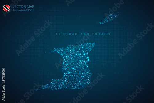 Map of Trinidad and Tobago modern design with abstract digital technology mesh polygonal shapes on dark blue background. Vector Illustration Eps 10.