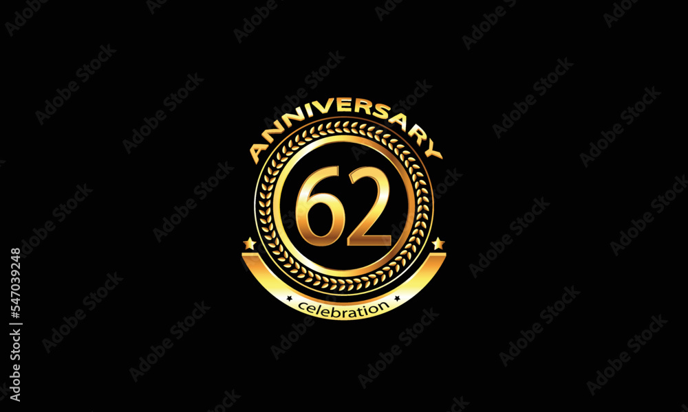 Naklejka premium 62 anniversary celebration. 62nd anniversary celebration. 62 year anniversary celebration logo with black background.