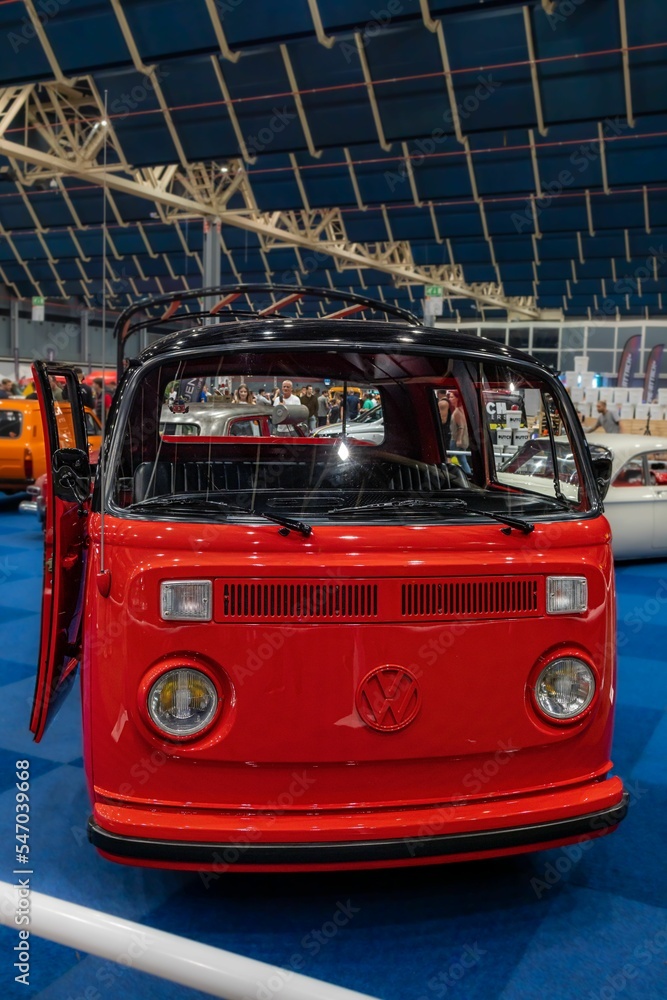 Black and red Volkswagen camper pickup during DAY1 World of Cars Stock ...