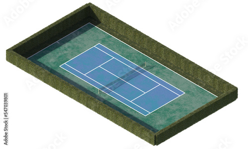 outdoor tennis court surrounded by hedges isometric view photo