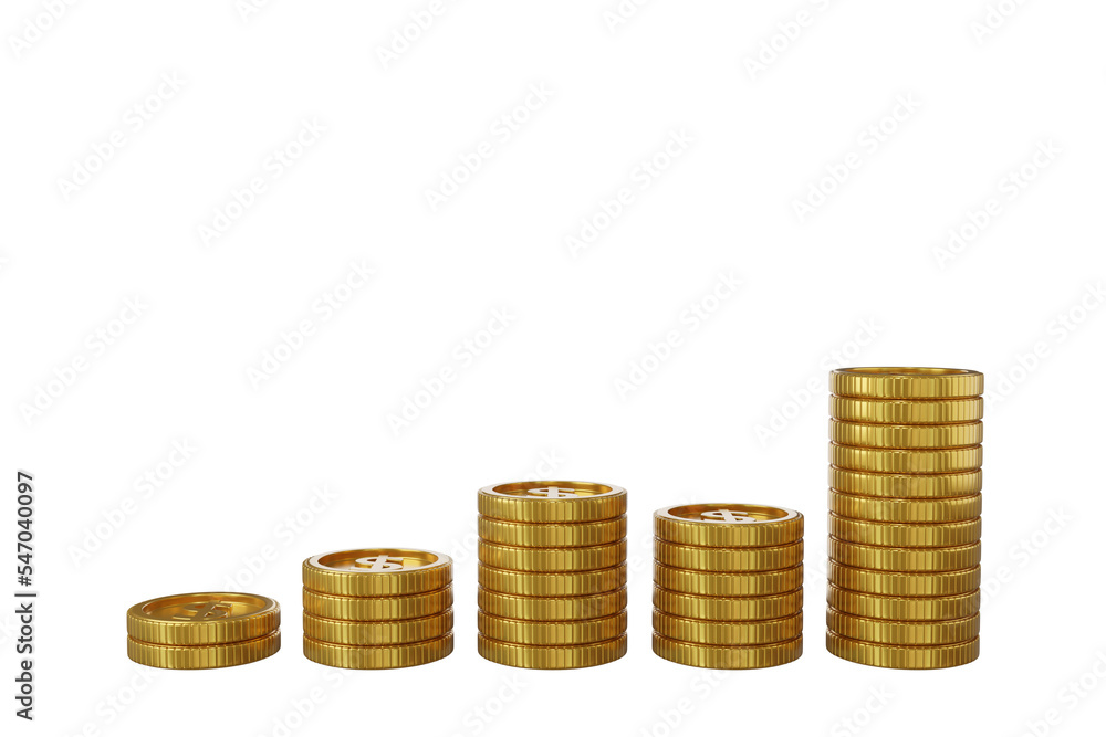 3d randering stacks of coins. isolated on transparent background.. 3d randering stacks of coins. isolated on transparent background..