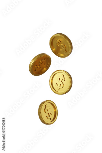 3d randering falling money, flying gold coins, gold rain .isolated on transparent background. Jackpot or success concept...