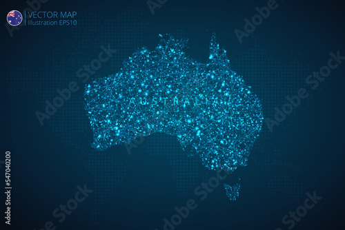 Map of Australia modern design with abstract digital technology mesh polygonal shapes on dark blue background. Vector Illustration Eps 10.