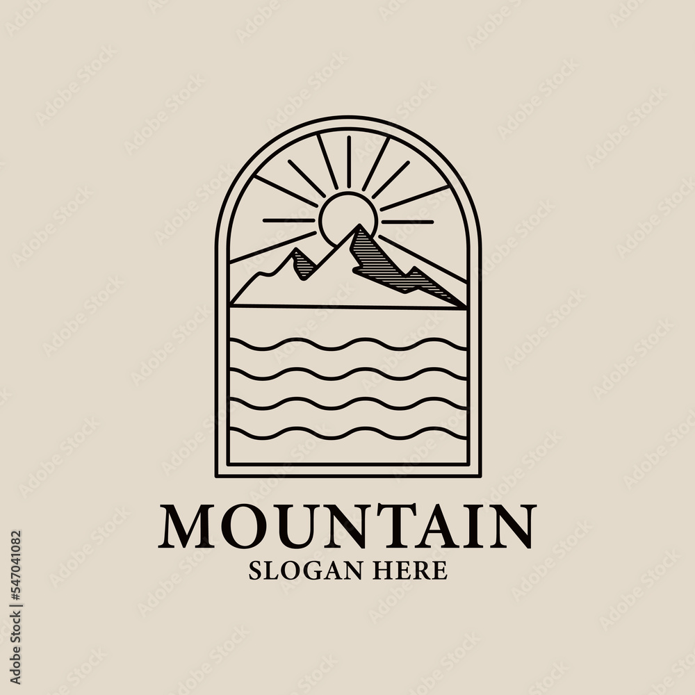 mountain line art logo, with emblem icon and symbol, vector illustration design mountain line art logo, with emblem icon and symbol, vector illustration design