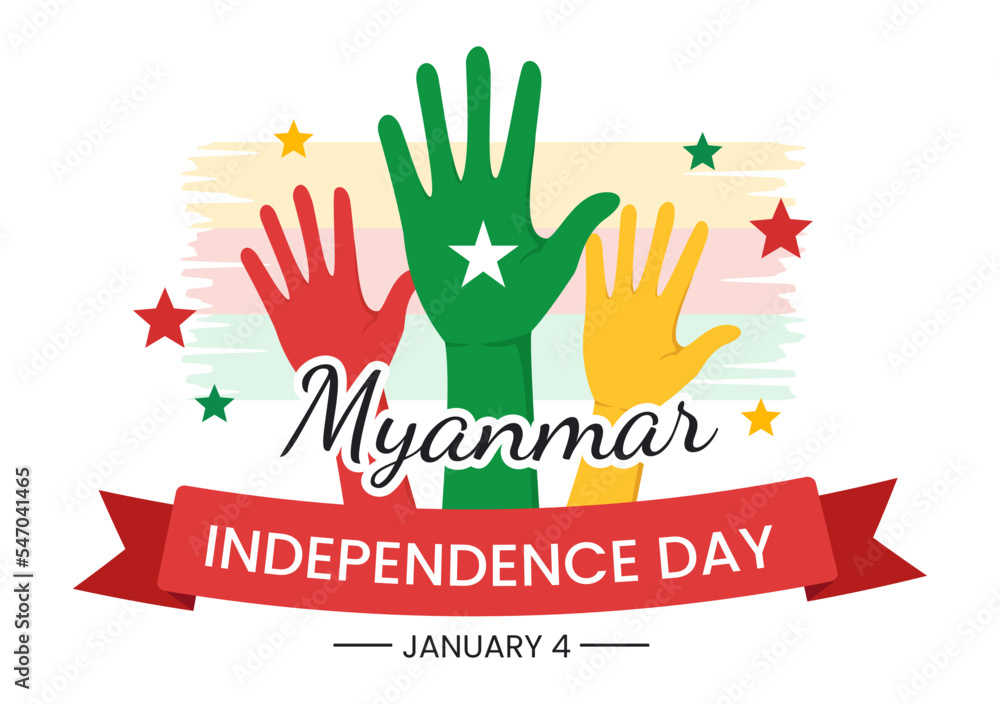 Celebrating Myanmar Independence Day on January 4th with Flags in Flat Cartoon Background Hand Drawn Templates Illustration Celebrating Myanmar Independence Day on January 4th with Flags in Flat Cartoon Background Hand Drawn Templates Illustration