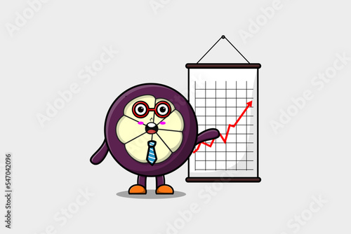 Cute cartoon Mangosteen businessman present information in flat modern style design