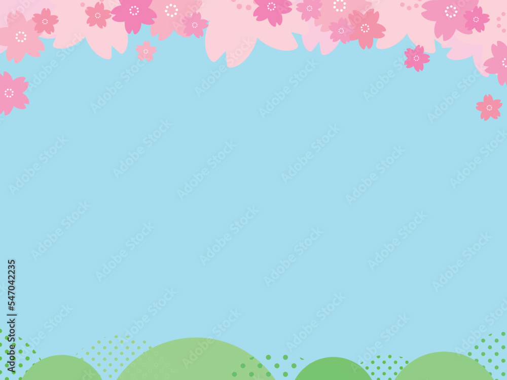 背景素材 フレーム 桜 春 青空 ピンク色 ベクター