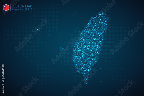 Map of Taiwan modern design with abstract digital technology mesh polygonal shapes on dark blue background. Vector Illustration Eps 10.