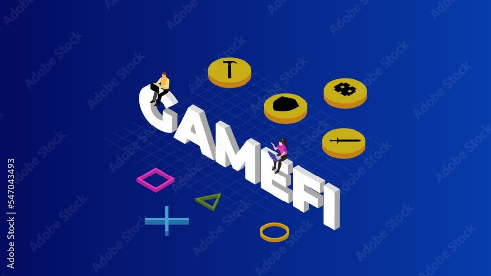 Two people using laptop on the gamefi word Two people using laptop on the gamefi word