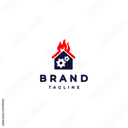 Wallpaper Mural Home Fire Engineering Logo Design. Simple Illustration Gear Icon Inside Silhouette Of House With Burning Roof. Torontodigital.ca