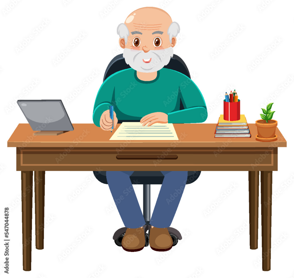 Old man sitting at desk