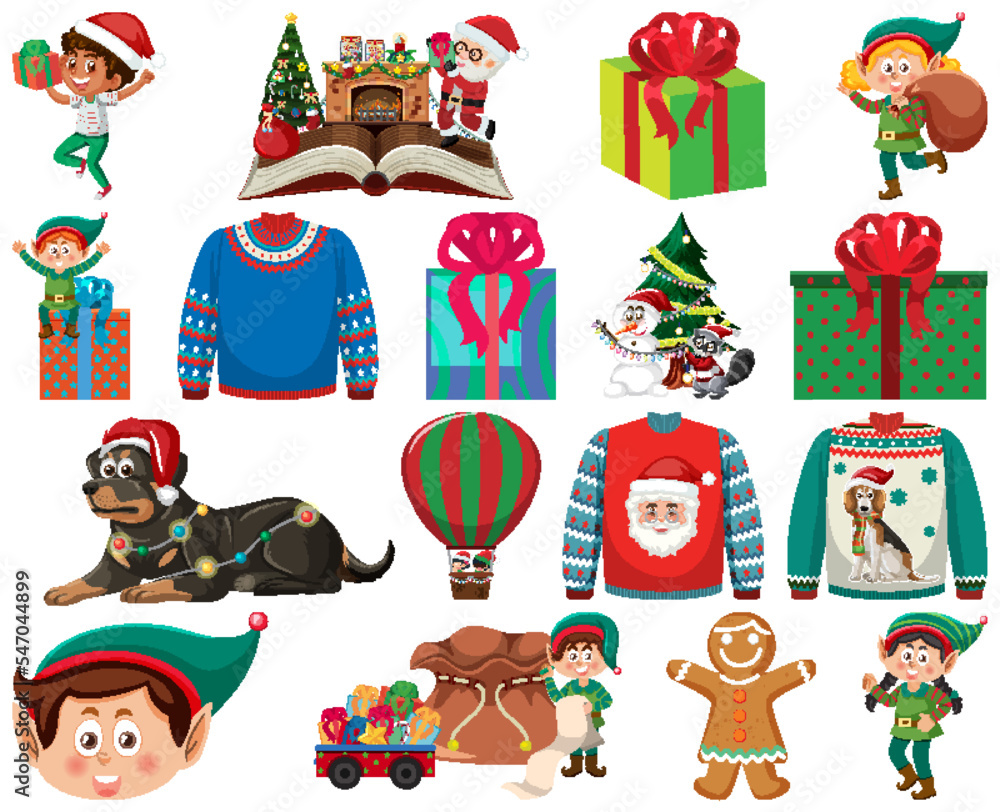 Obraz premium Christmas characters and elements set