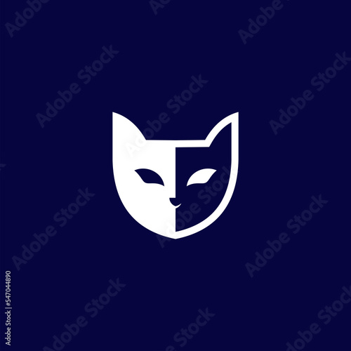 abstract face cat logo design. Vector illustration face cat with shadow logo design. modern digital security logo design vector icon template