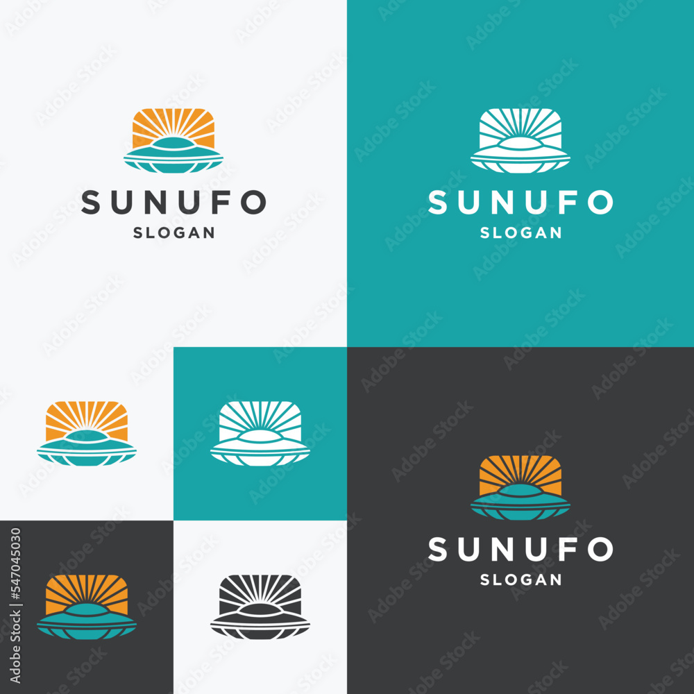 Sun ufo logo icon flat design template 