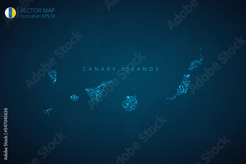 Map of Canary Islands modern design with abstract digital technology mesh polygonal shapes on dark blue background. Vector Illustration Eps 10.