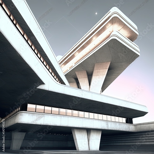original concept royalty-free futuristic architecture buildings within a sci-fi city, digital illustration in wide lens scene 