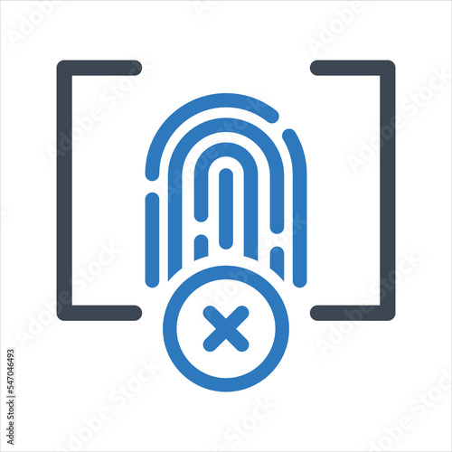 Fingerprint denied icon. Access denied scan block icon. Vector and glyph