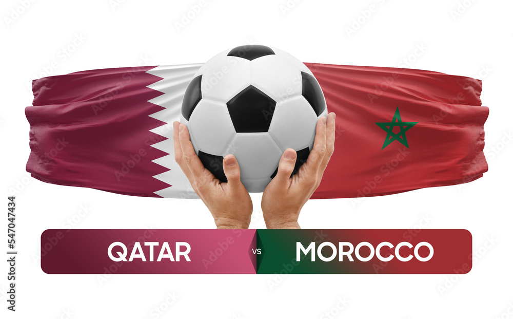 Naklejka premium Qatar vs Morocco national teams soccer football match competition concept.