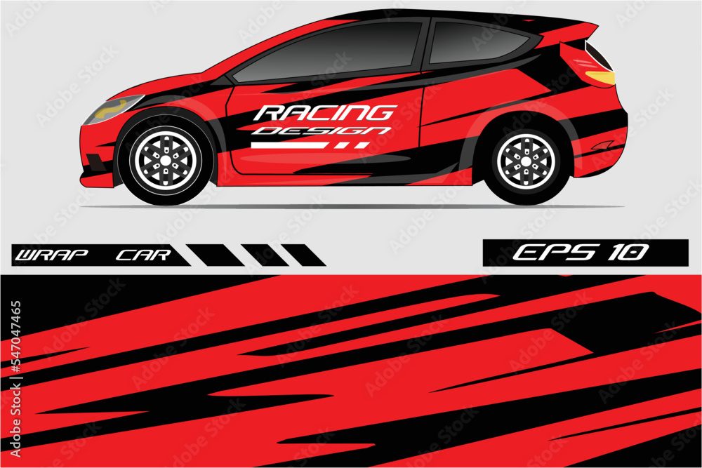 Car sticker wrap design vector. Graphic abstract line racing background kit design for vehicle, race car, rally, adventure