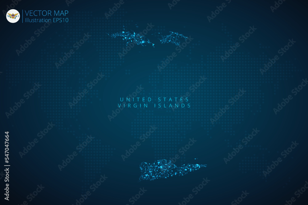 Map of United States Virgin Islands modern design with abstract digital technology mesh polygonal shapes on dark blue background. Vector Illustration Eps 10.