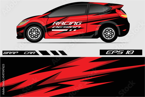 Car sticker wrap design vector. Graphic abstract line racing background kit design for vehicle  race car  rally  adventure