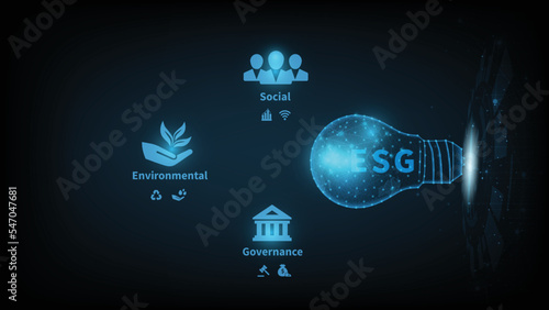 Environmental Social and Governance (ESG) concept.The company development of a nature conservation strategy and Solving environmental, social and management problems with figure icons.