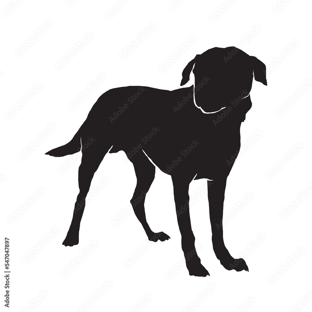 Vector black silhouette of a dog isolated on a white background.