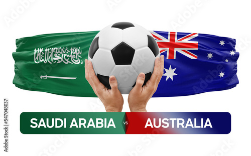 Saudi Arabia vs Australia national teams soccer football match competition concept. © prehistorik