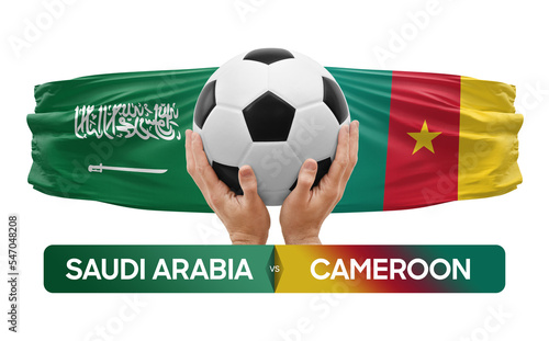 Saudi Arabia vs Cameroon national teams soccer football match competition concept. © prehistorik