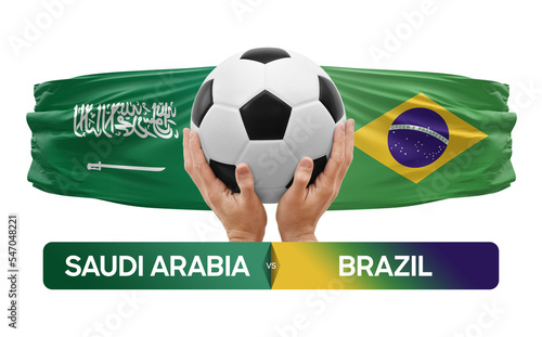 Saudi Arabia vs Brazil national teams soccer football match competition concept. © prehistorik