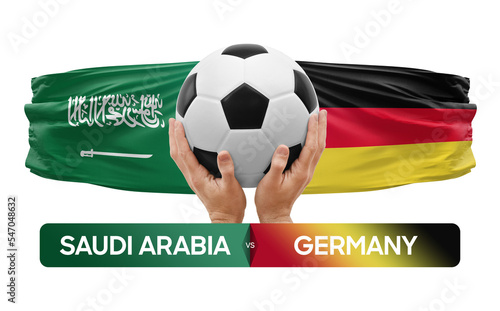 Saudi Arabia vs Germany national teams soccer football match competition concept. © prehistorik