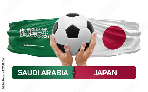 Saudi Arabia vs Japan national teams soccer football match competition concept. © prehistorik