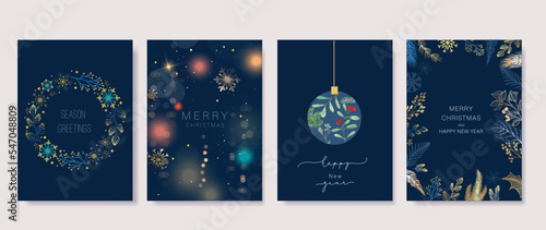 Happy Holidays, season's greetings and new year vector template with Christmas element decoration
