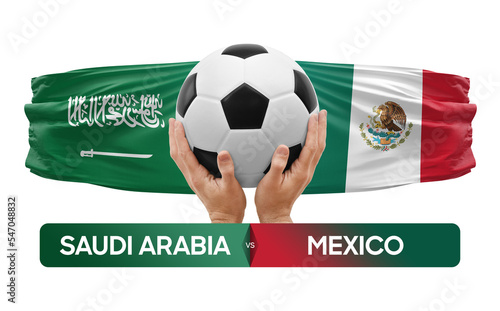 Saudi Arabia vs Mexico national teams soccer football match competition concept. © prehistorik