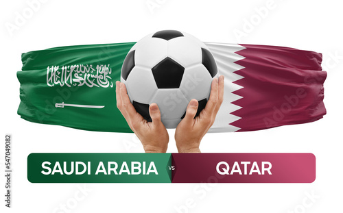 Saudi Arabia vs Qatar national teams soccer football match competition concept. © prehistorik