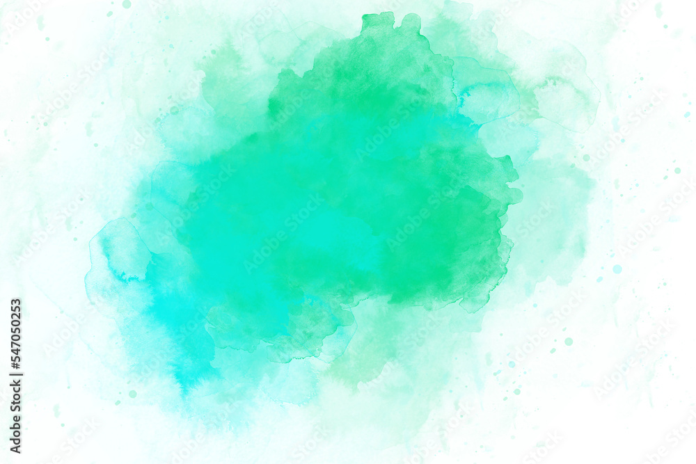 Abstract green color watercolor on white background. The color splashing on paper. hand drawn.