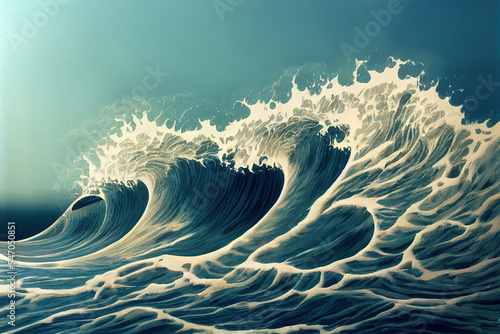 A beautiful large wave. Digital art.