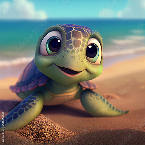 turtle on the beach, generated image photo