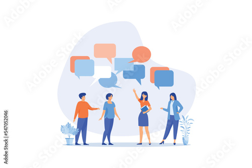 Discussion, conversation or brainstorming for idea, meeting, debate or team communication, colleague chatting, opinion concept, flat vector modern illustration
