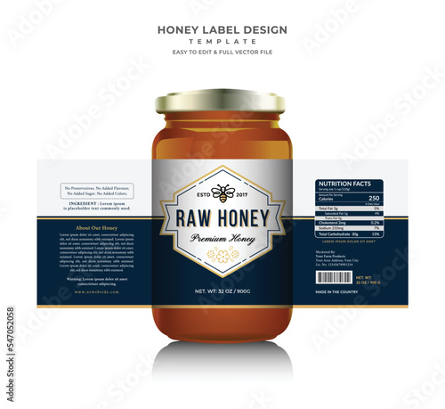 Honey glass jar creative and modern food product branding  label packaging  design template.