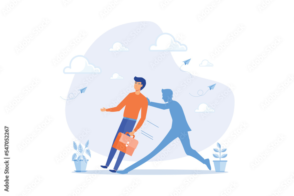 Courage entrepreneur, pushing yourself to success, encourage self believe, determination or aspiration to overcome challenge concept, flat vector modern illustration Courage entrepreneur, pushing yourself to success, encourage self believe, determination or aspiration to overcome challenge concept, flat vector modern illustration